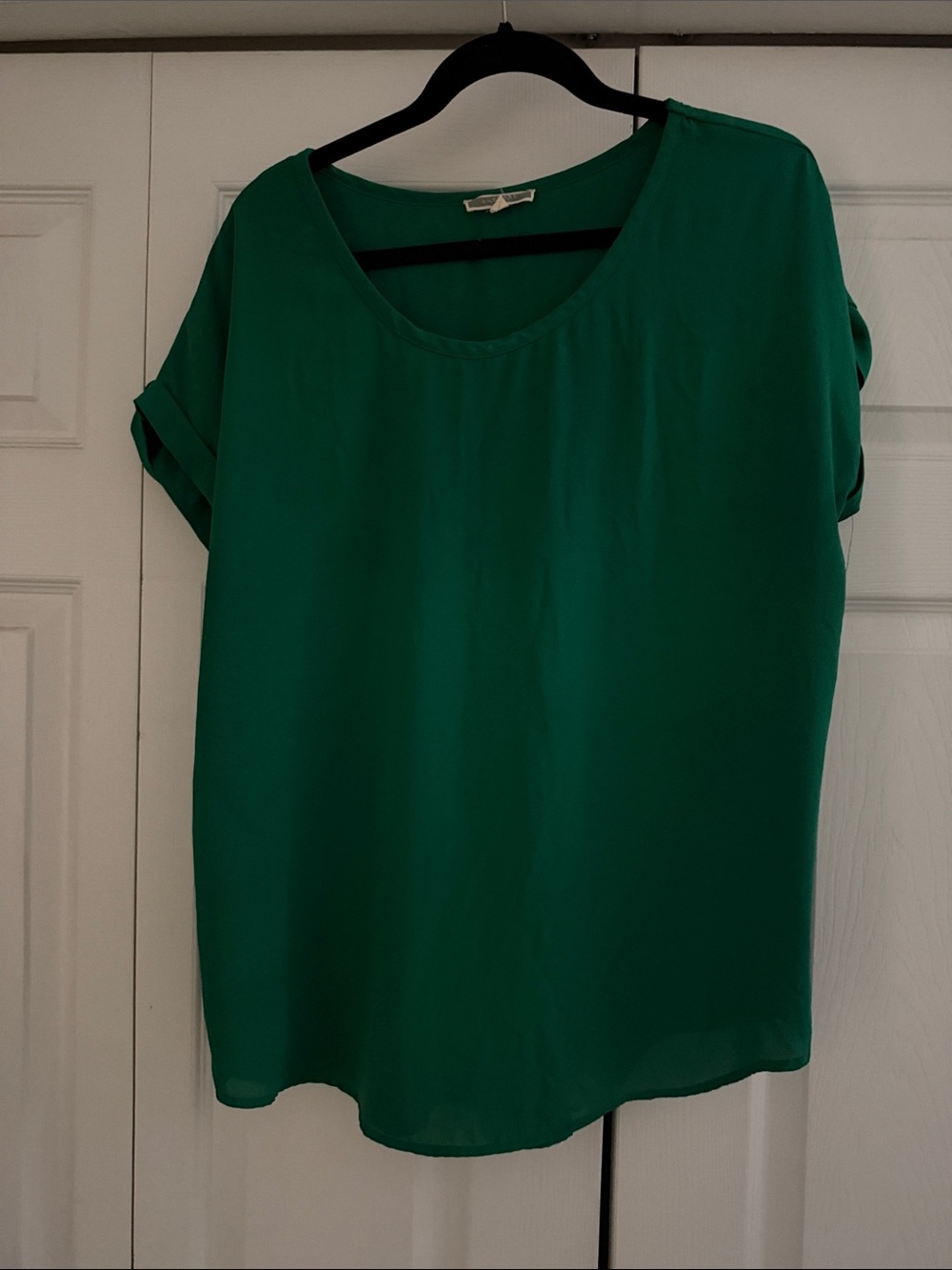 Pleione Emerald Green Short Sleeve Scoop Neck Blouse